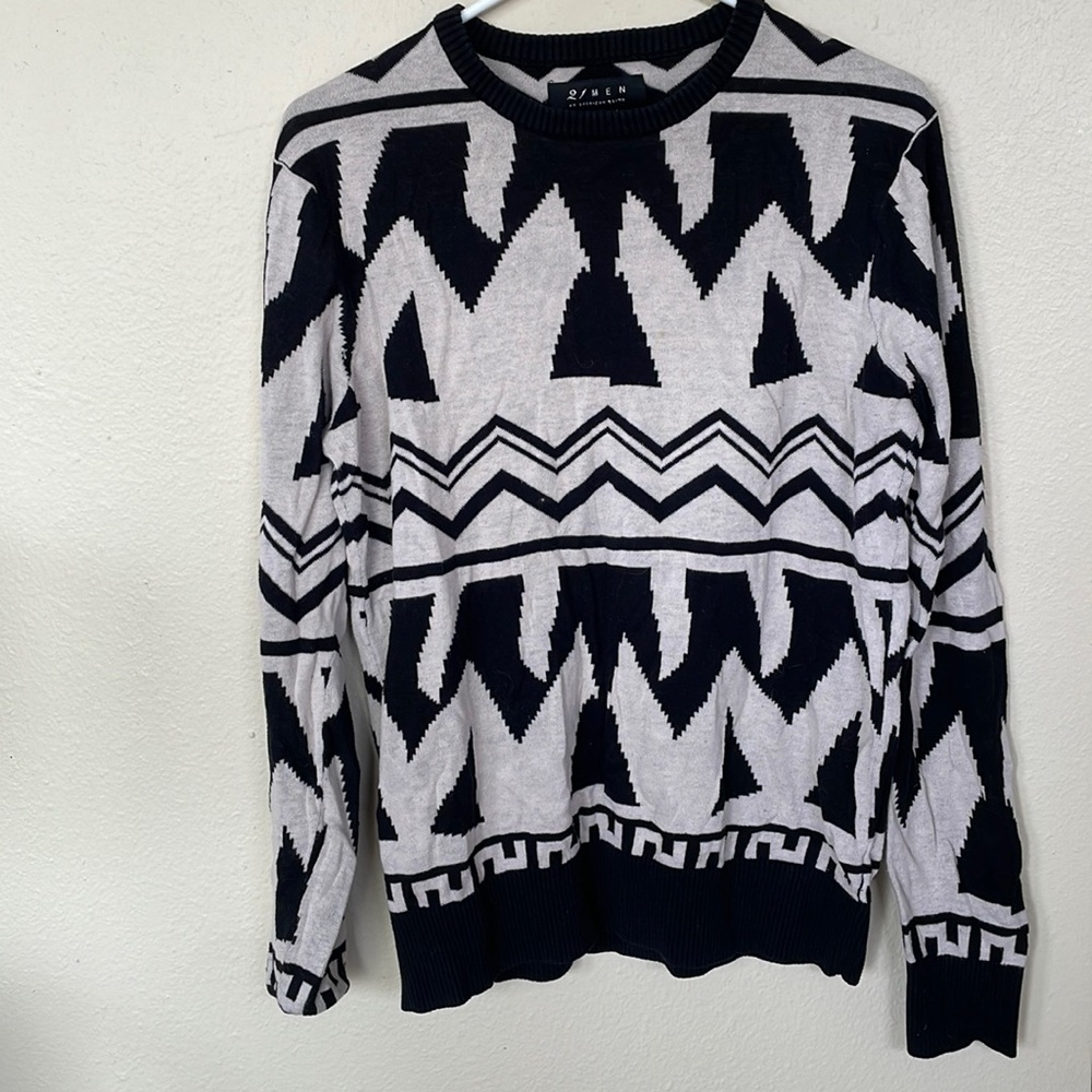 21-men black and beige sweater with funky shapes